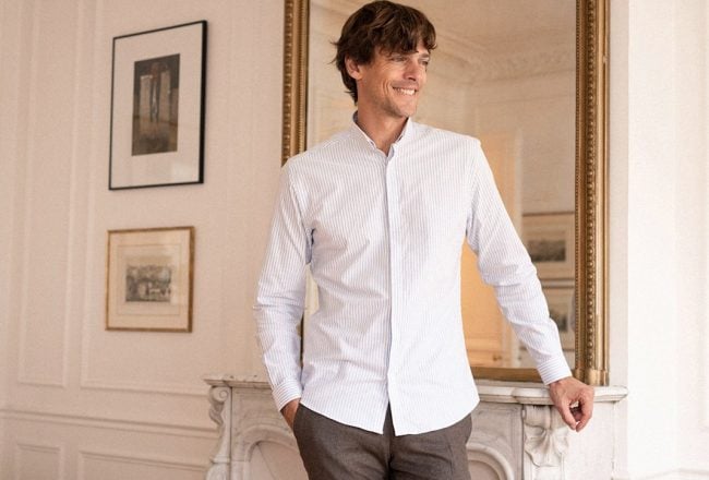 Chemise homme col inversé tissu technique