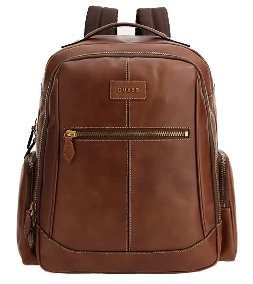 Hermosa mochila para hombre marrón de cuero auténtico de la marca Guess