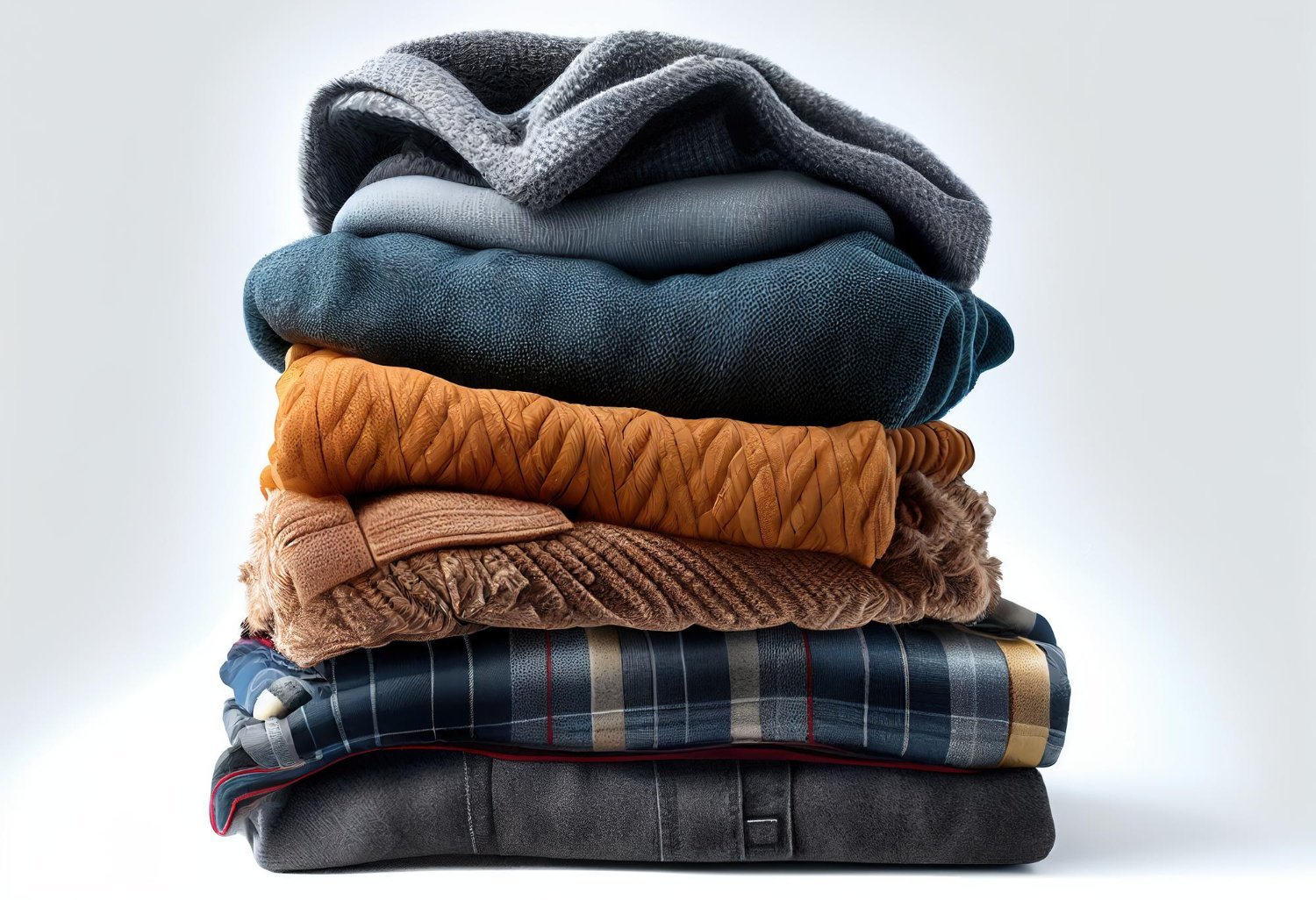 pile de cardigans lavés et nettoyés correctement