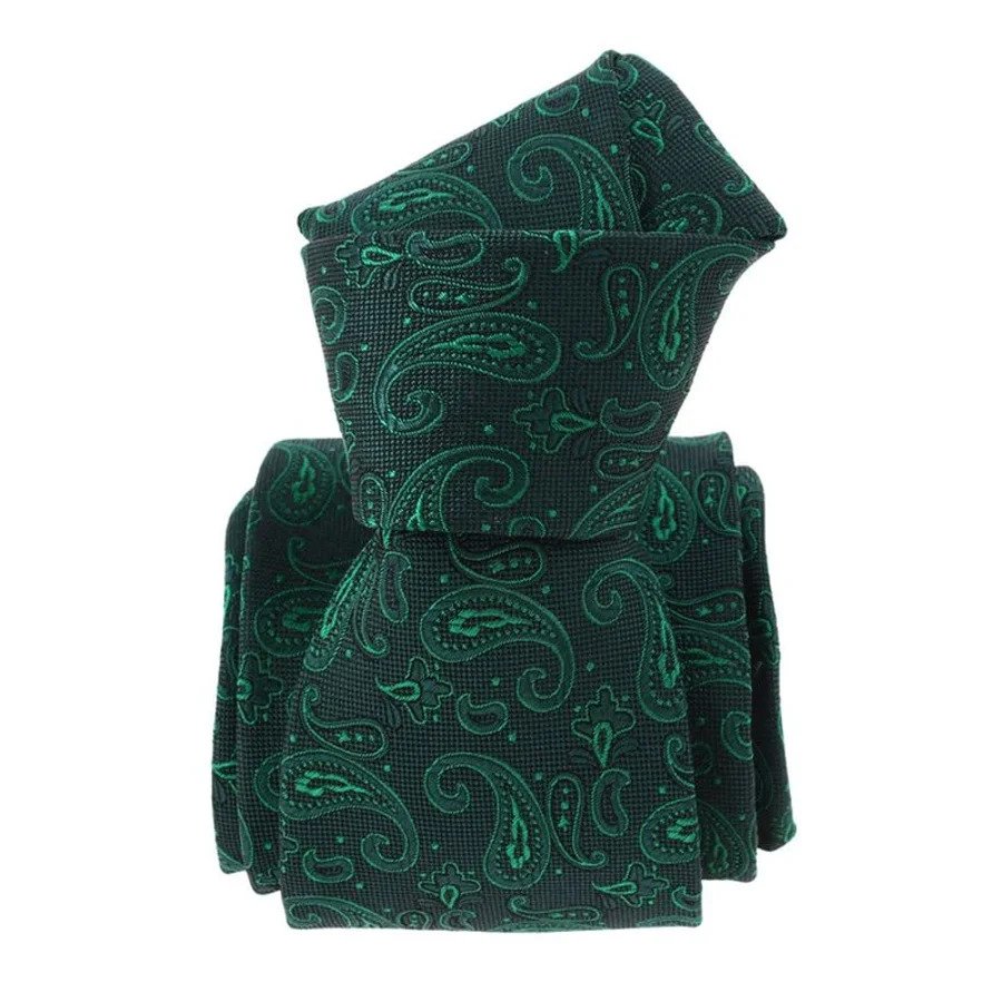 Corbata verde de seda hombre con motivos Paisley Indio