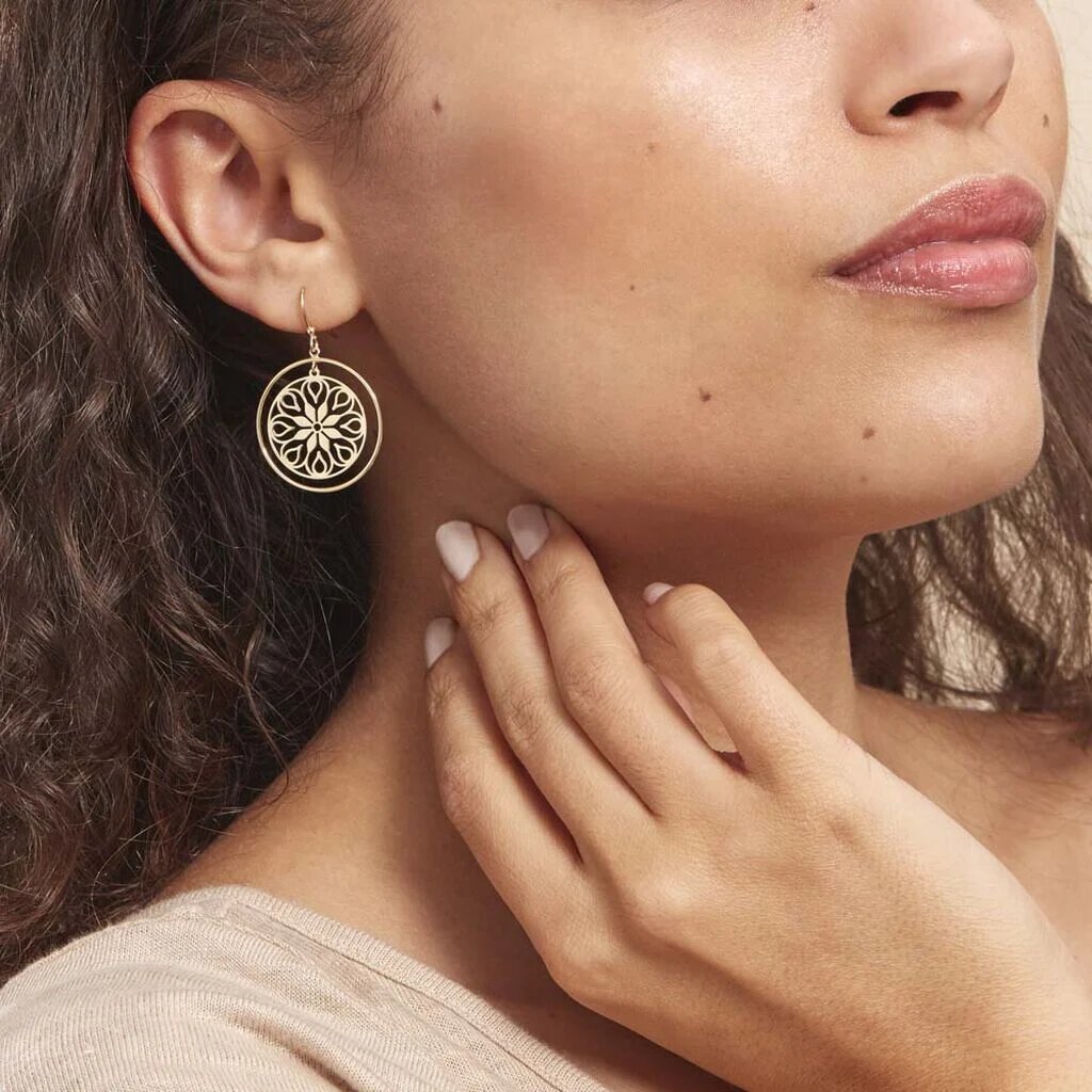 Boucle d'oreille pendantes en forma de rosáceo Oro Amarillo