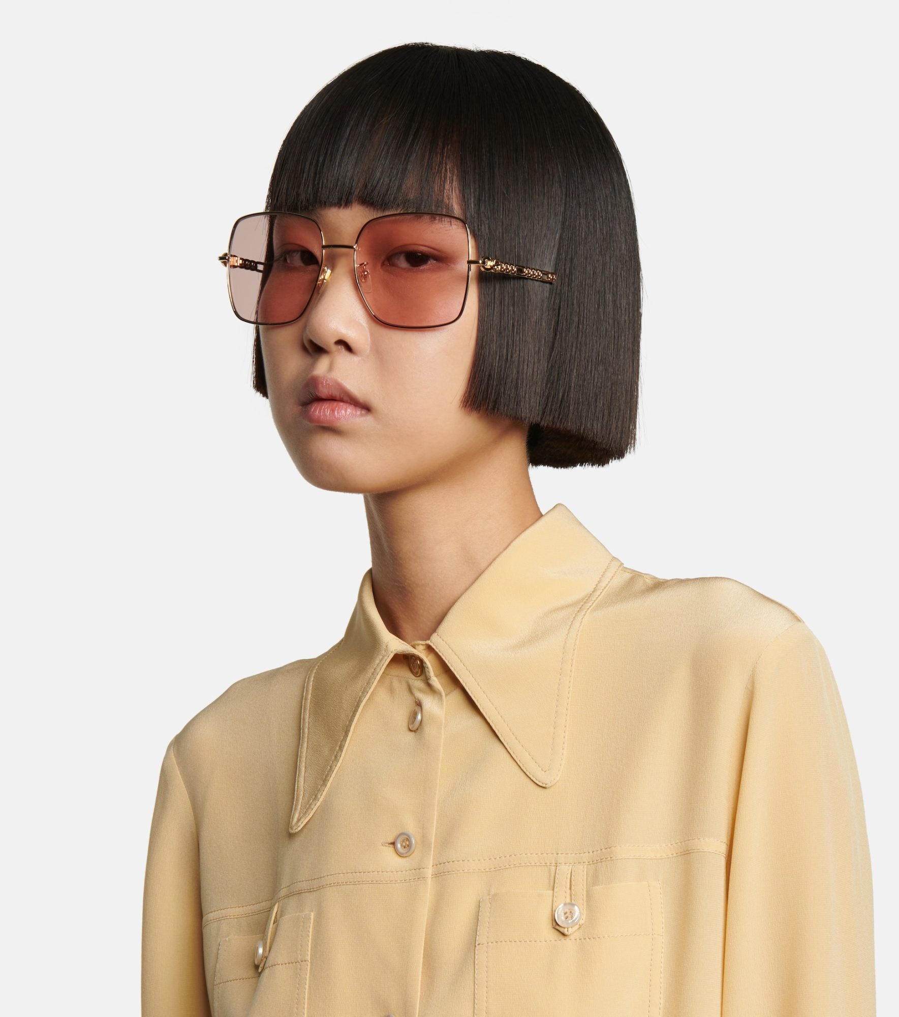 Lunettes de soleil carrées dorées oversize Gucci