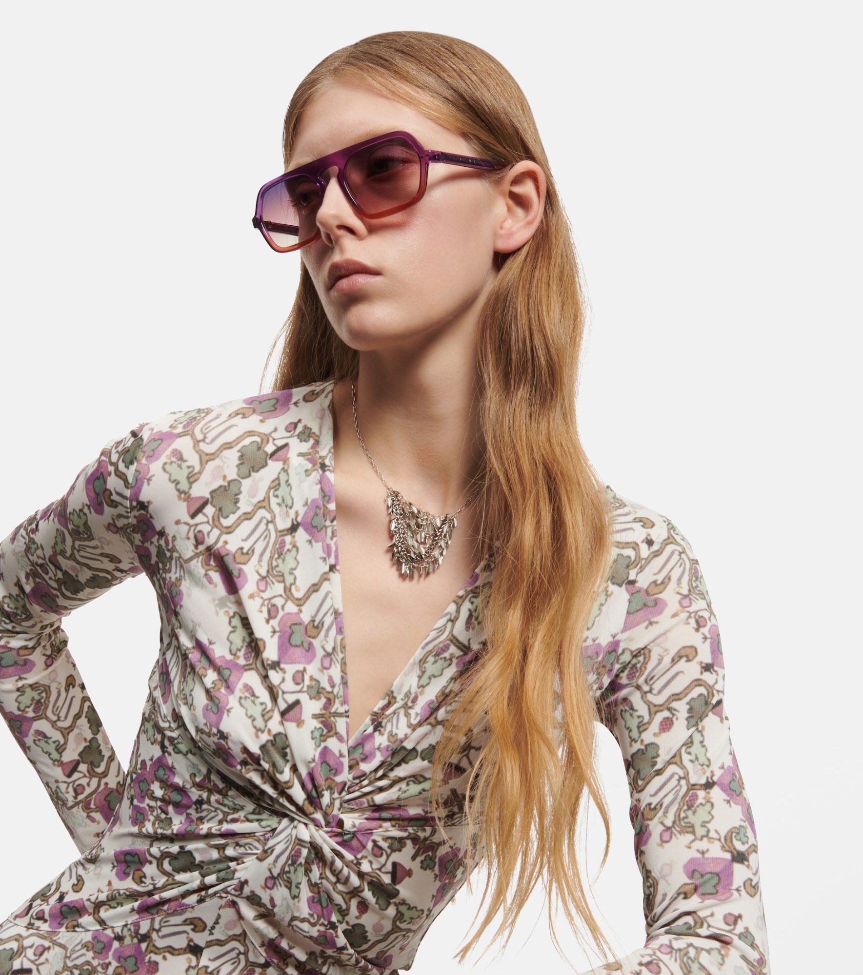 Lunettes de soleil carrées oversize rose clair et bleu Isabel Marant