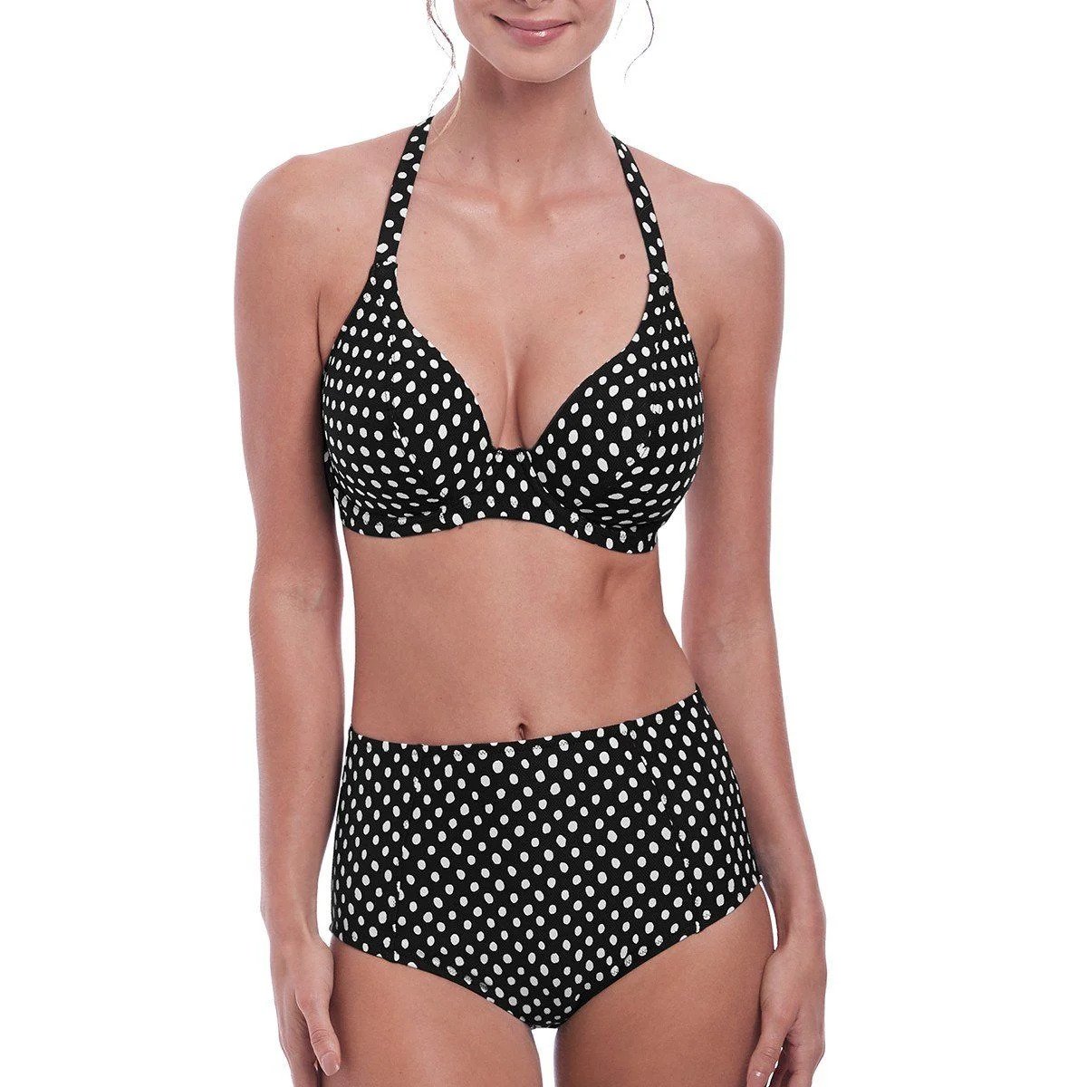 Bikini de tiro alto negro con lunares blancos Fantasy Beach