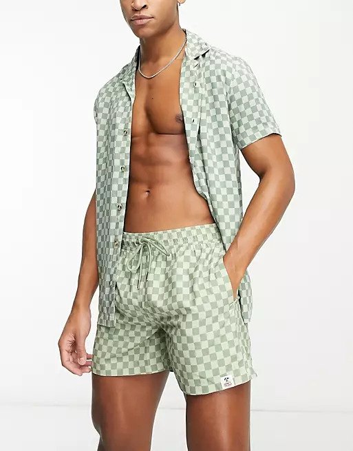 Short de baño damero discreto verde y blanco Hunky Trunks