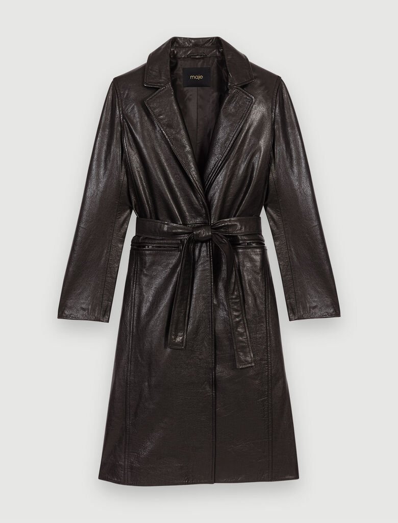 Trench de cuero negro mujer Maje