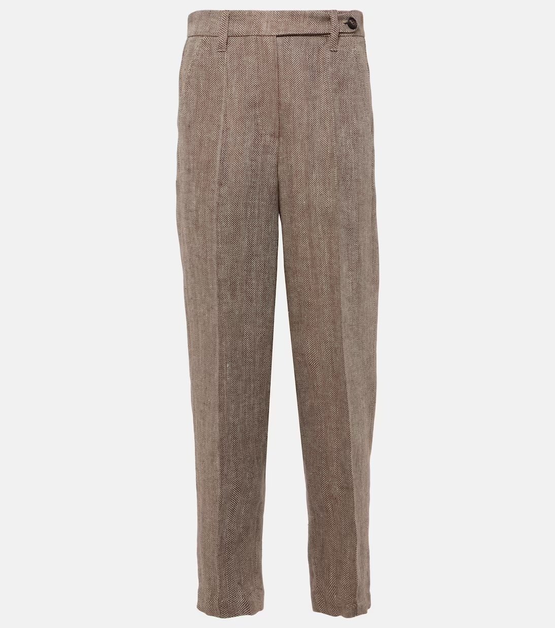 Pantalón de lino fuselado beige Brunello Cucinelli