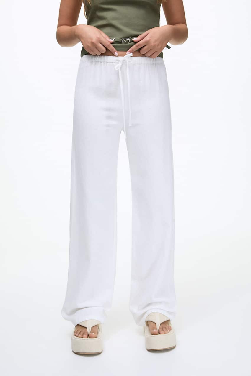 Pantalón de lino amplio blanco Pull & Bear