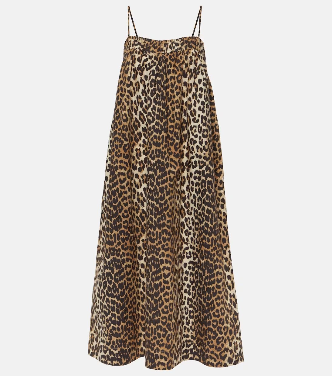 Vestido amplio con tirantes y estampado de leopardo Ganni