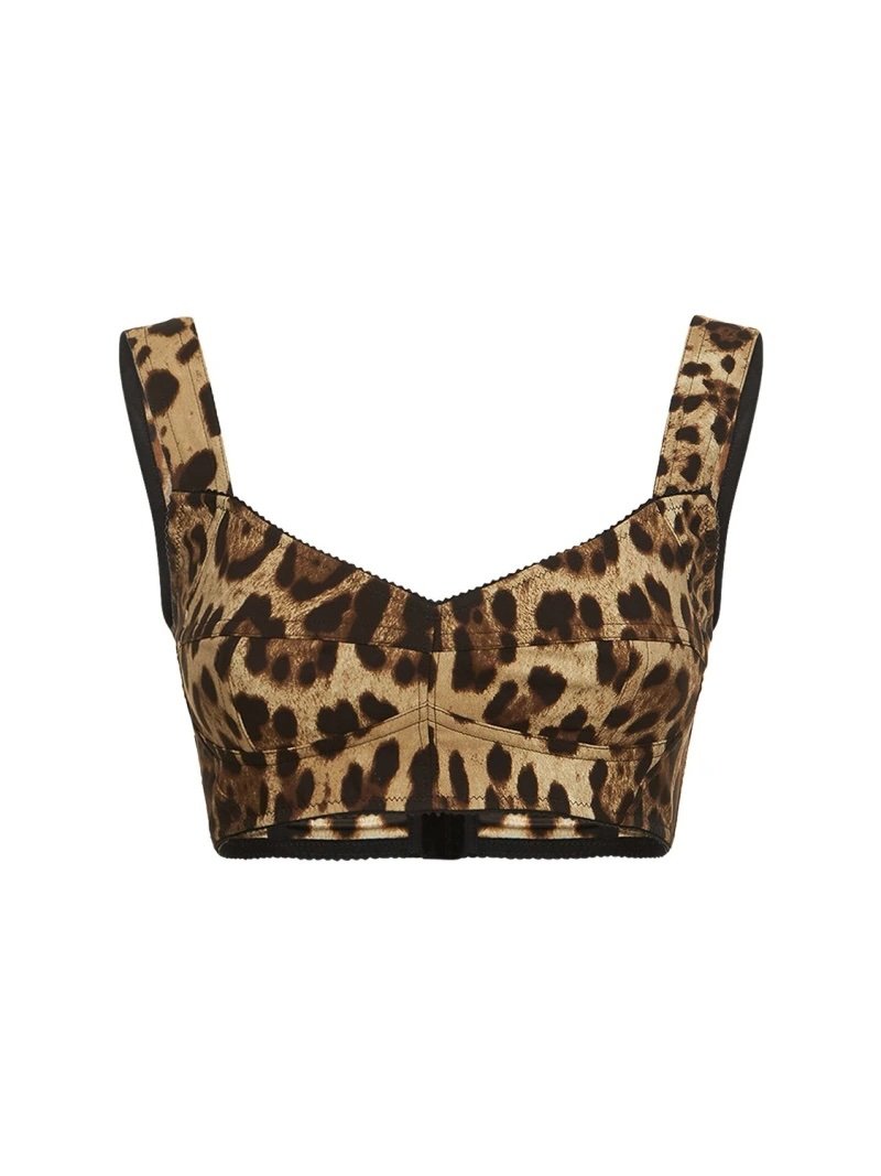 Top corto de charmeuse con estampado de leopardo Dolce & Gabbana