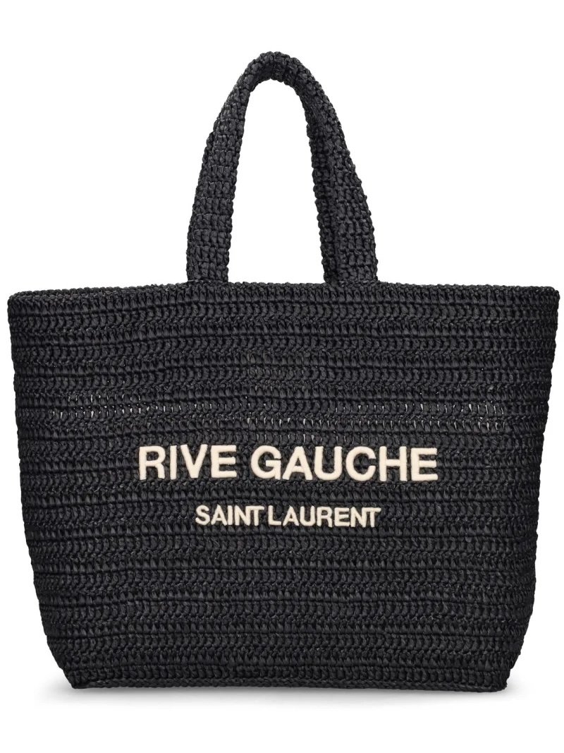 Tote bag en rafia Rive Gauche negro Saint Laurent