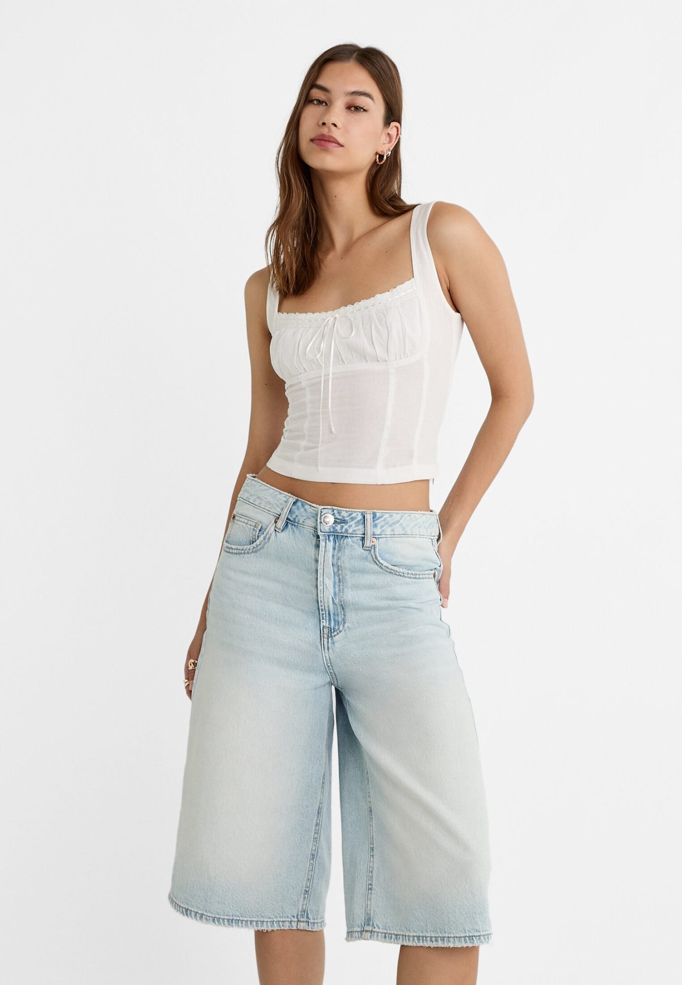 Jort para mujer en denim claro Stradivarius