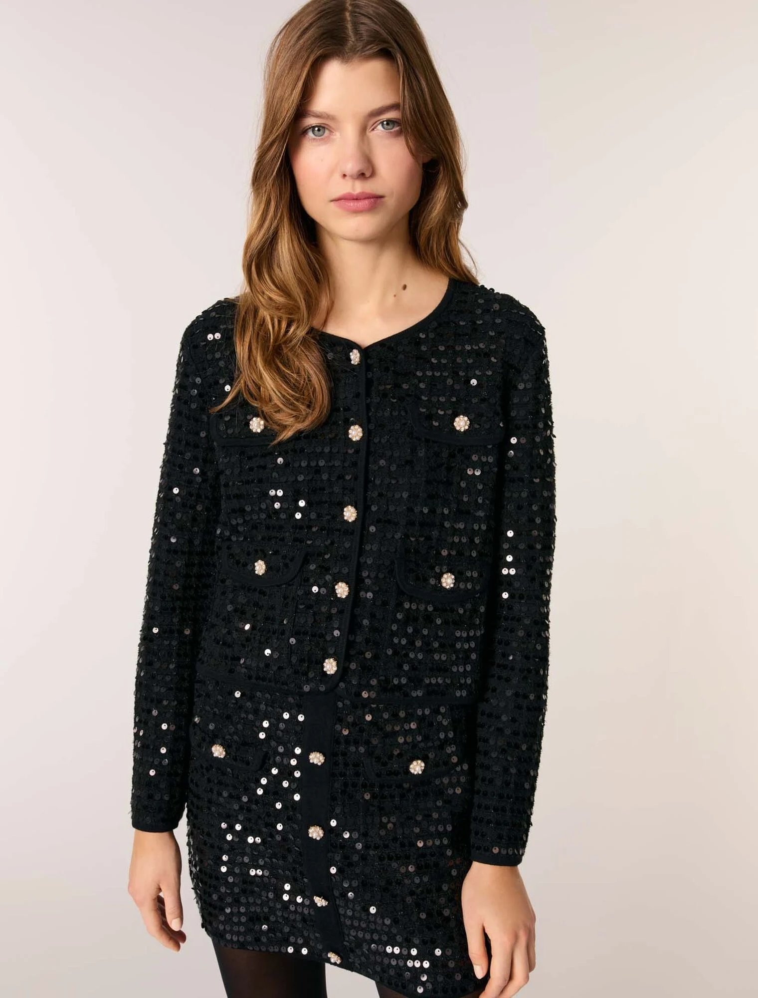 Cardigan negro con lentejuelas Maje