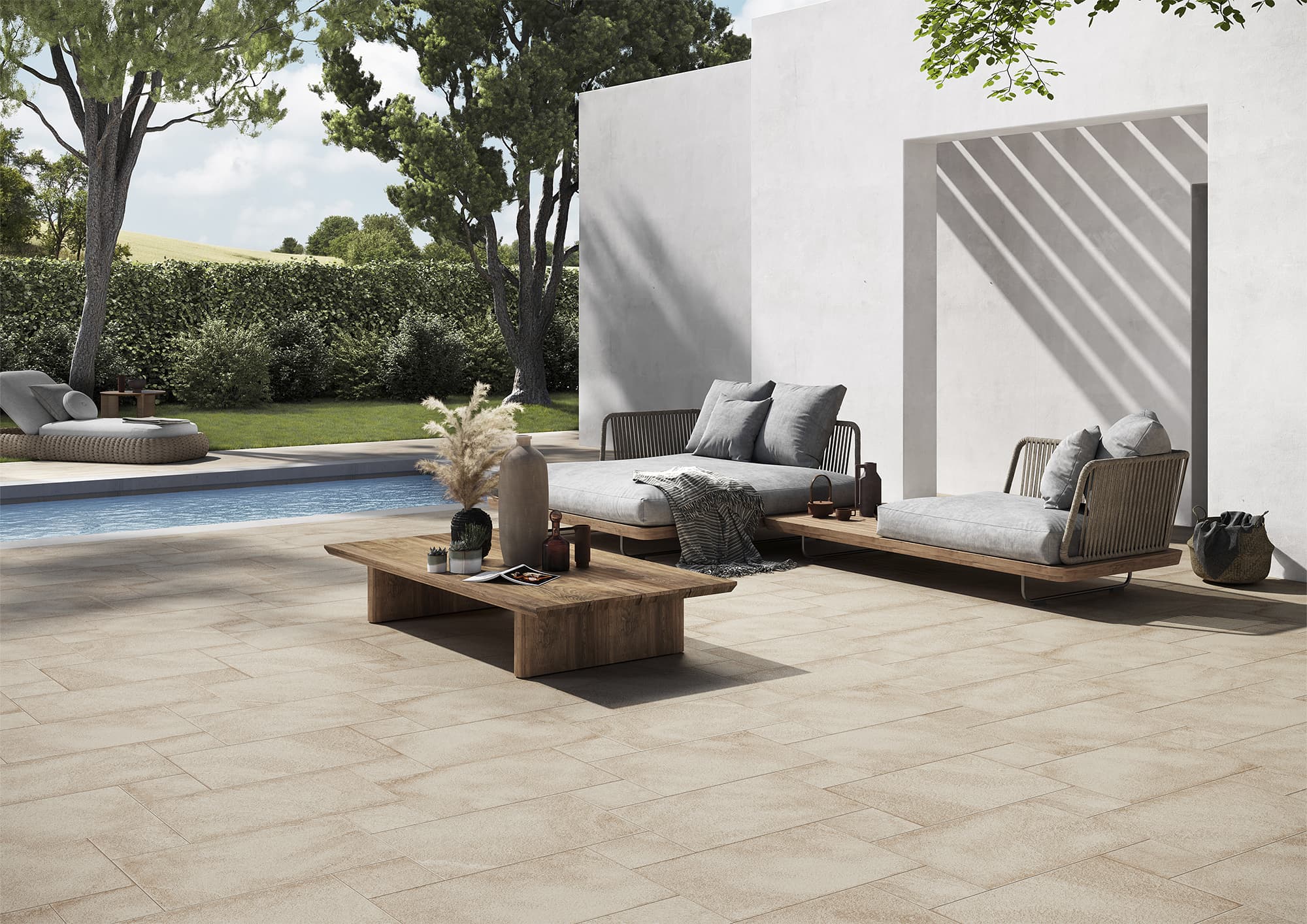 MODALOVA Minimalisme apaisant la terrasse comme espace interieur exterieur PIERRE DE TRAVERTIN