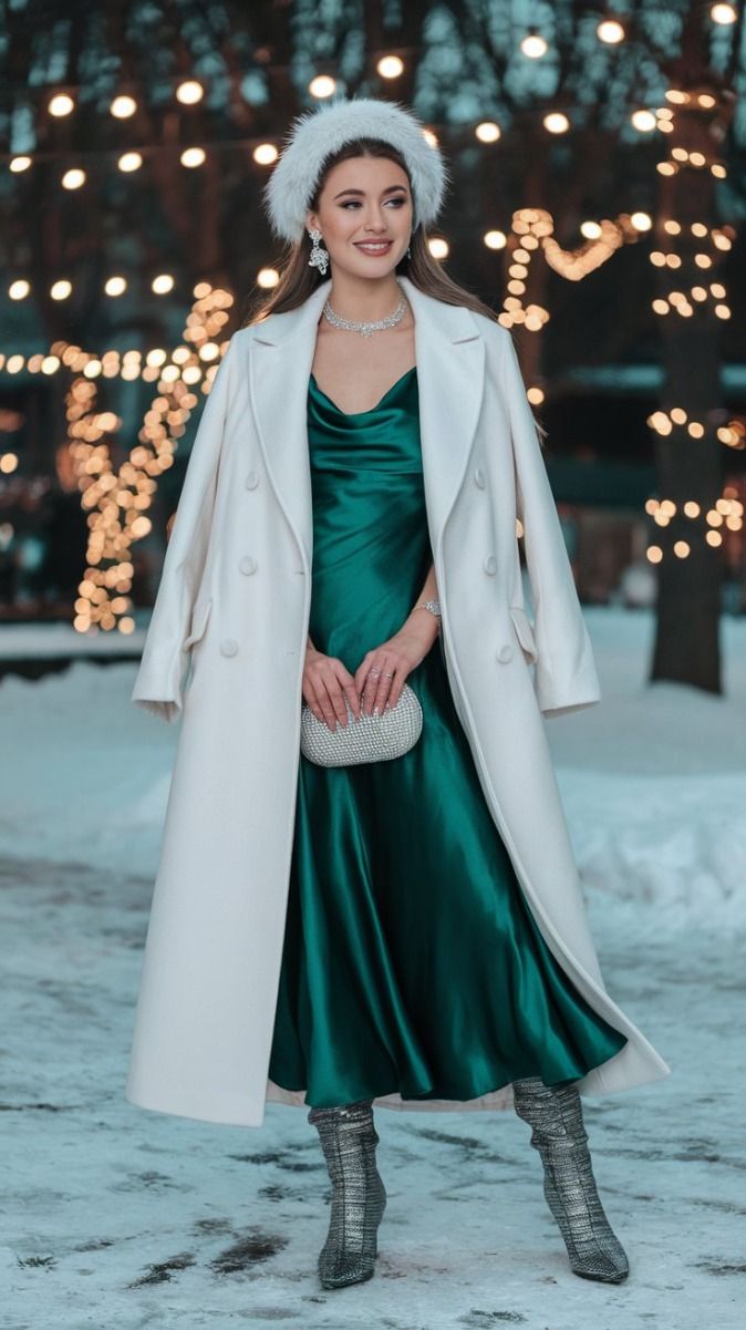 Verde esmeralda oliva o bosque la elegancia natural Las armonias del invierno vestidos botas y abrigos Modalova