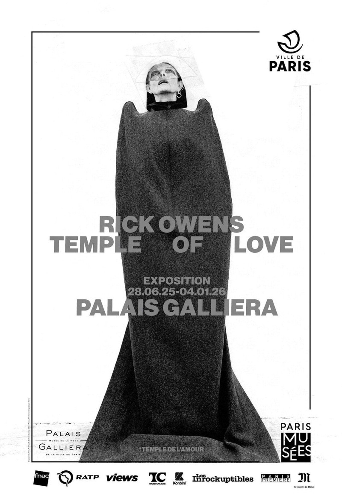 Affiche exposition Rick Owens, Temple of Love au Palais Galliera, retour Modalova