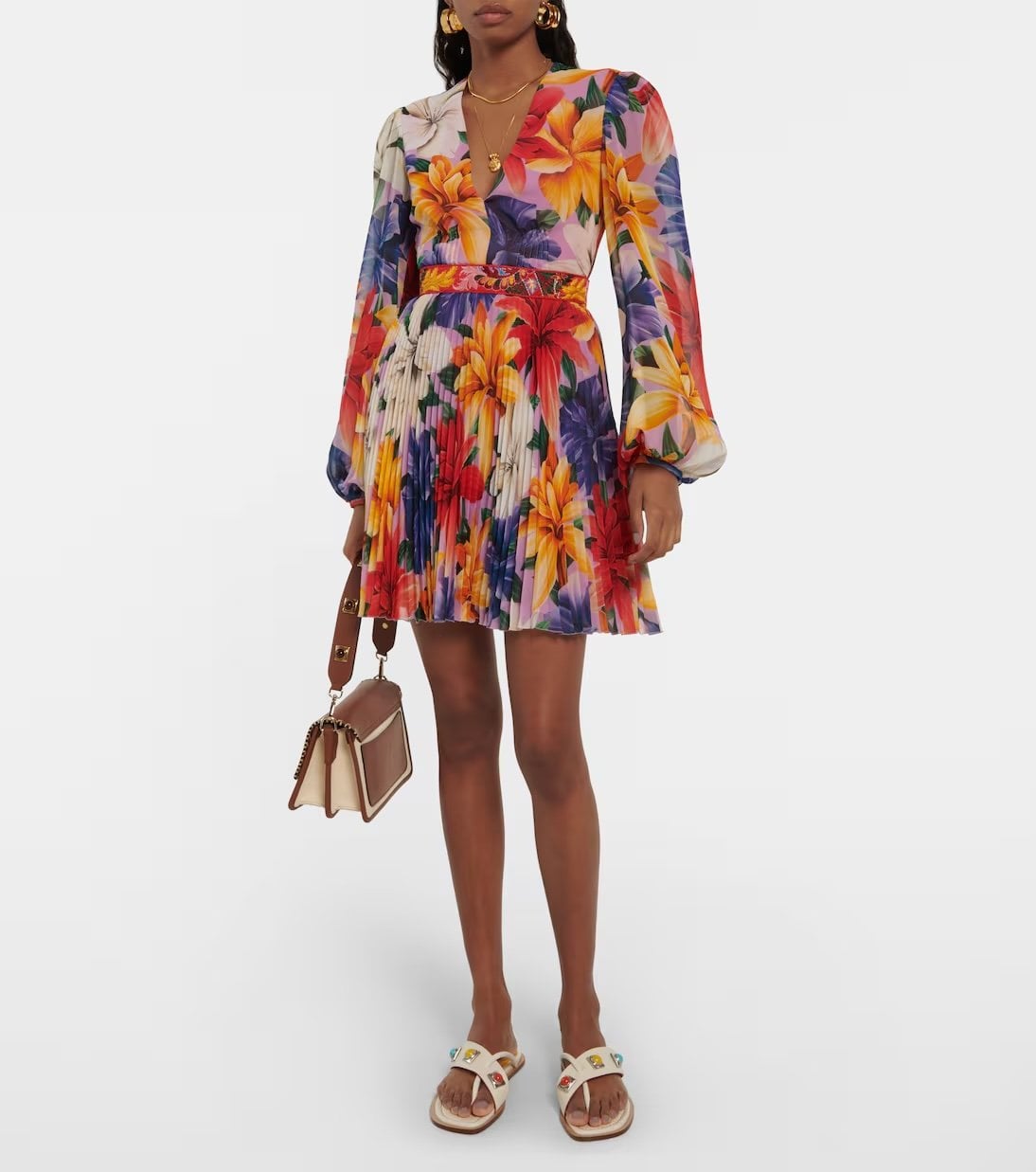 Vestido corto de mangas largas con flores Etro